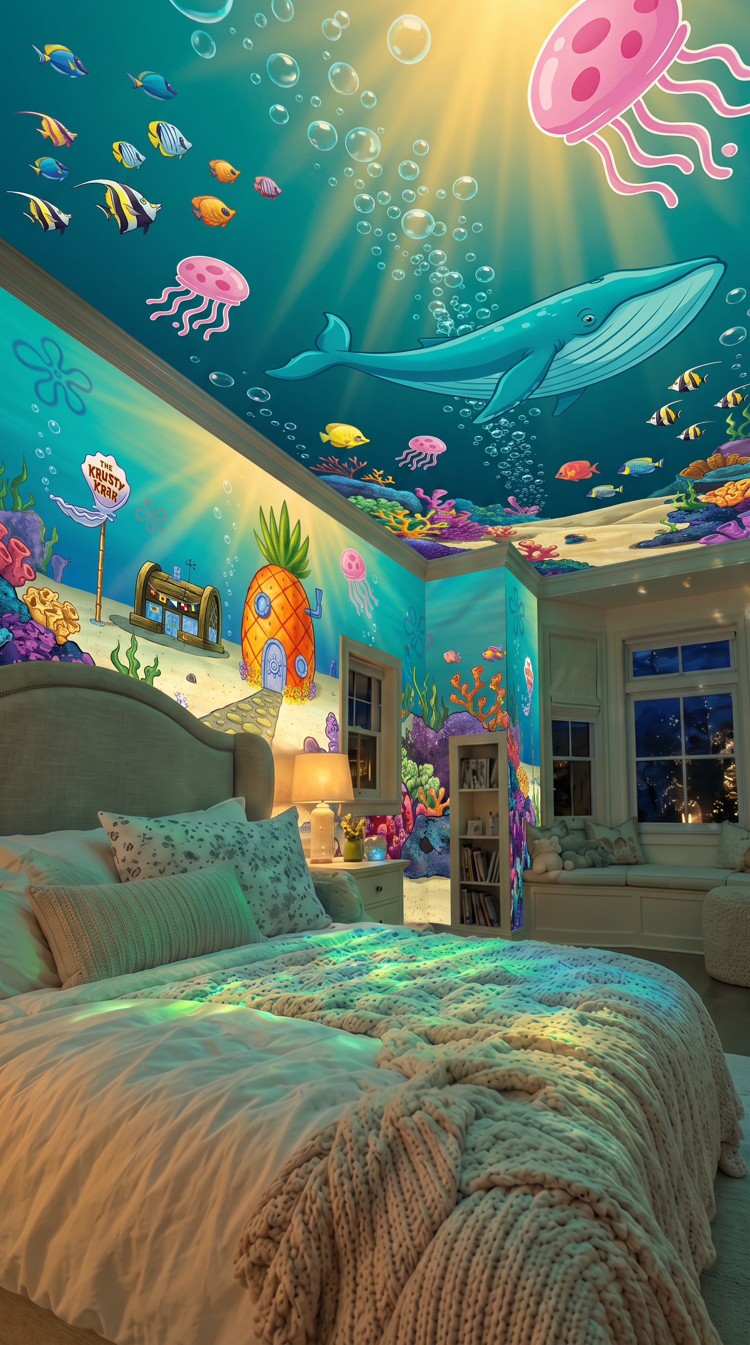 Ocean projection spreading across walls and ceiling